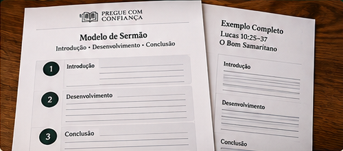 Folhas do Modelo de Sermão com introdução, desenvolvimento e conclusão